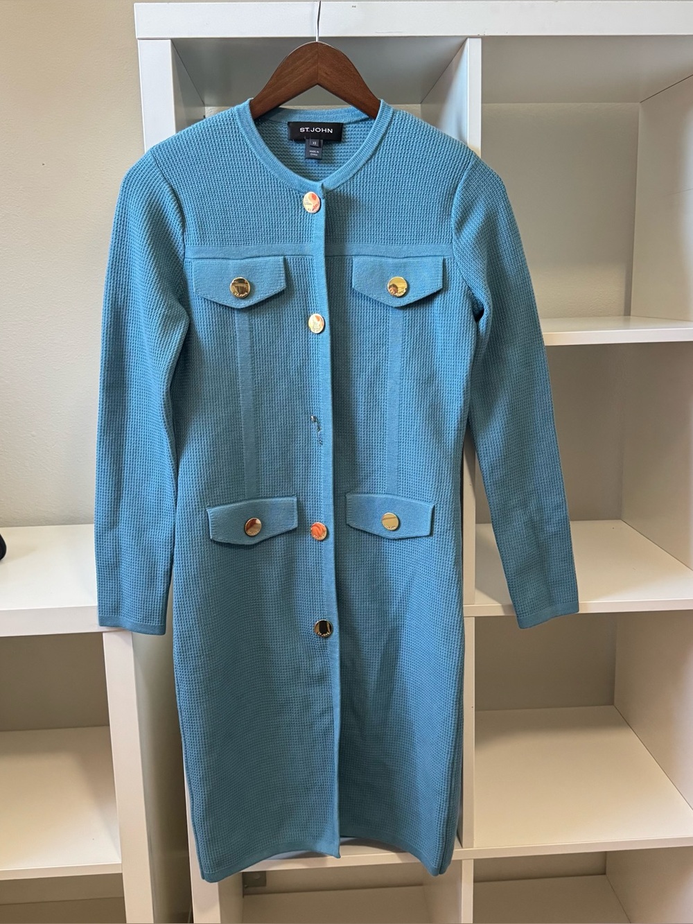 St. John Collection textured pique knit long-sleeve dress